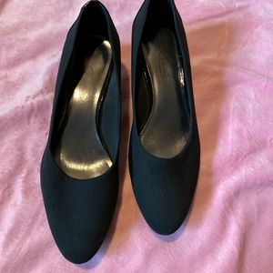 CIRCA Joan & David Black Fabric Wedge Heels